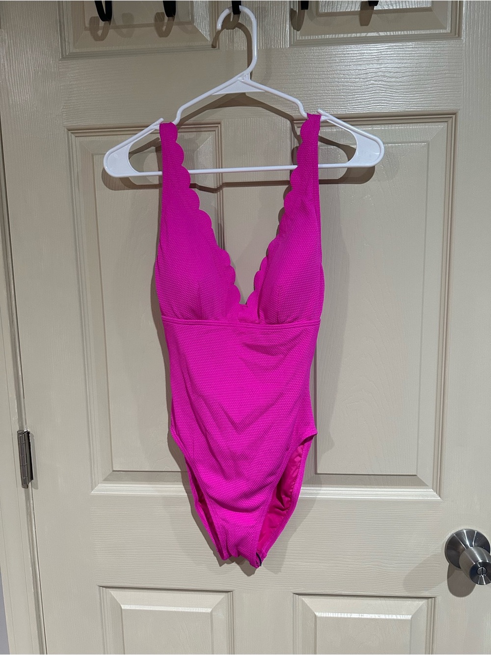 Kate Spade New York Pique Solids Scalloped Plunge One-Piece Swimsuit